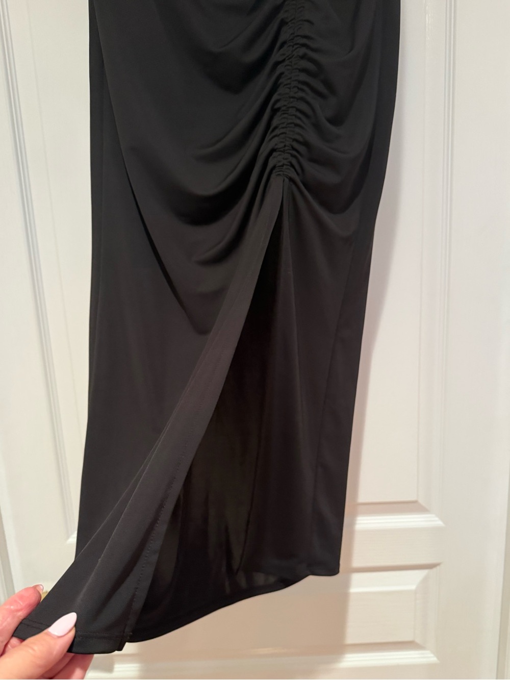 INC International Concepts Black Ruched Pencil Midi Skirt with a Slit